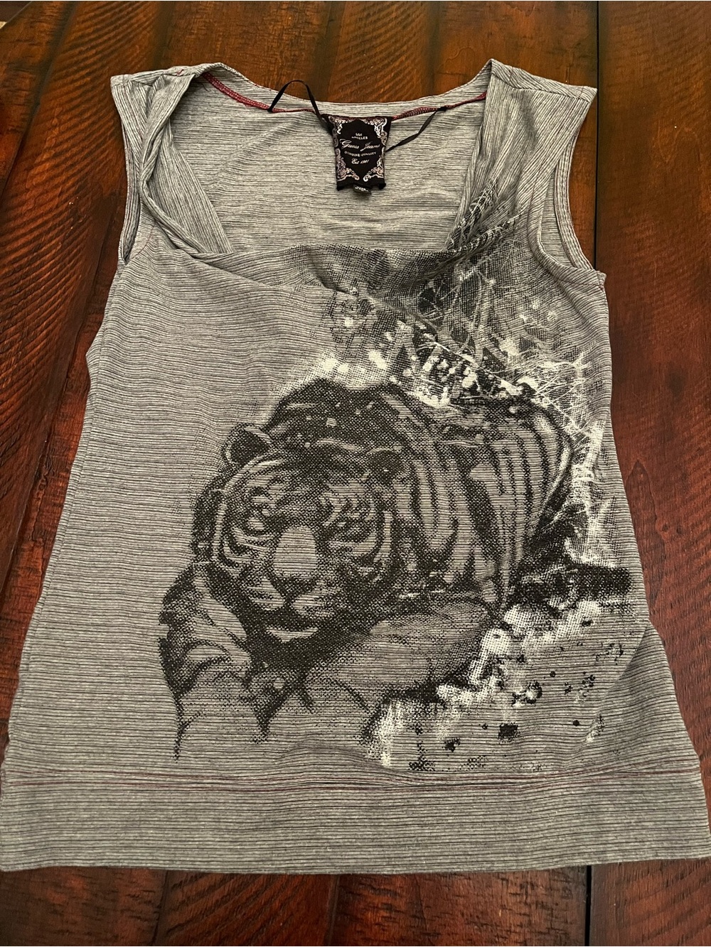 Guess Gray Sleeveless Tank with Tiger Graphic